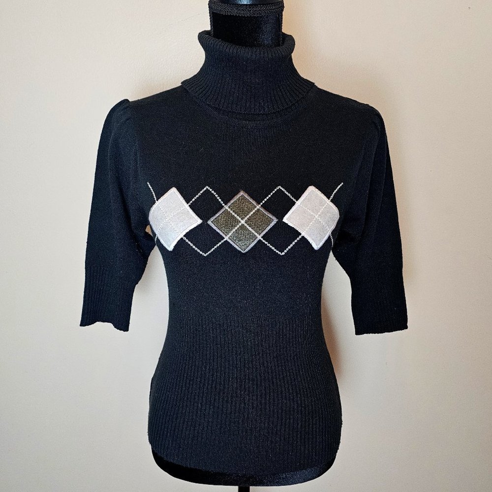 Black Argyle Turtleneck Sweater